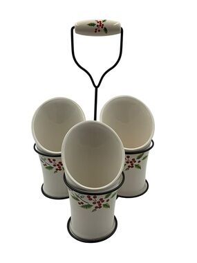 Collections Etc Christmas Holly Berry Flatware Utensil Caddy 3 Cup Holder